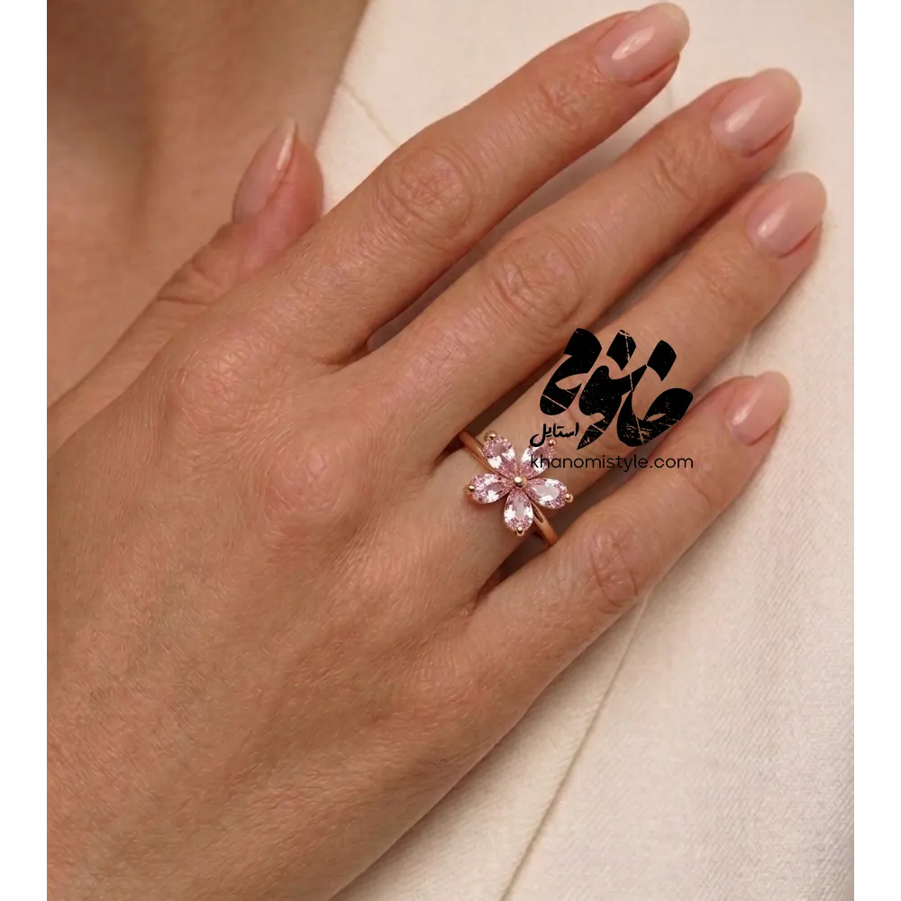 انگشتر ژوپینگ طرح گل پنج پرصورتی R1004