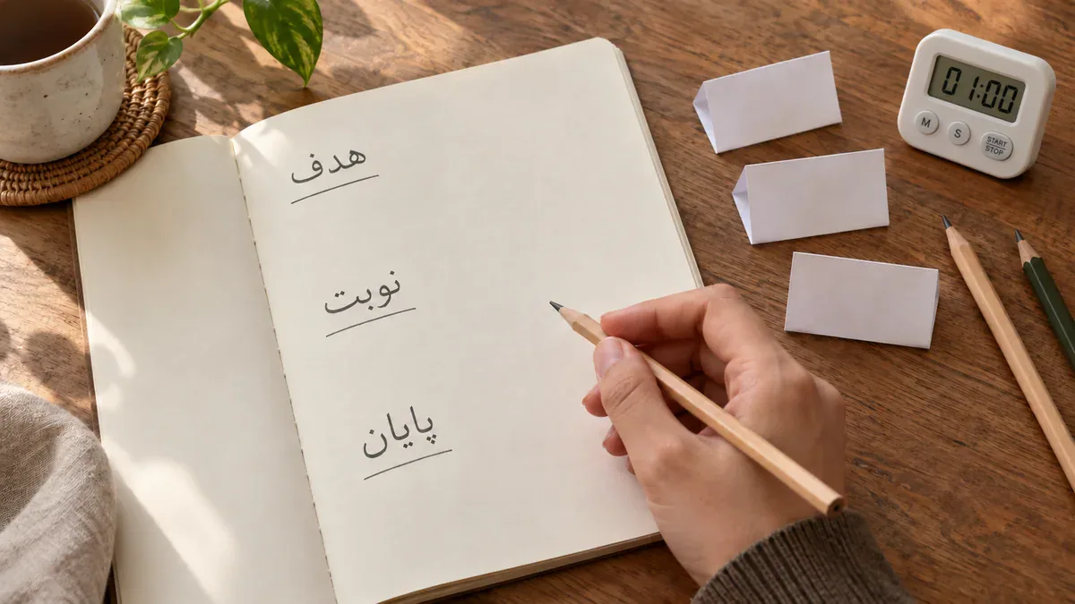 دفتر نمونه اولیه کنار کلمهها و زمانسنج یک بازی آزمایشی