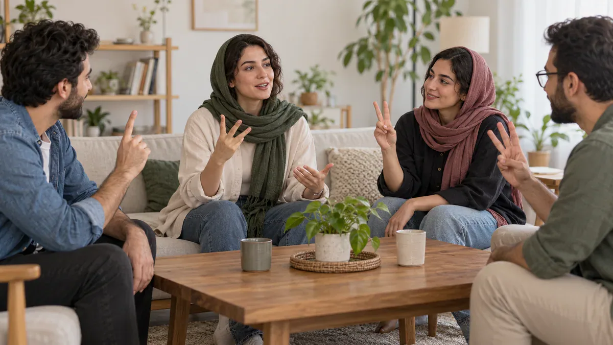 دوستان برای حدس جمله ساختگی، شماره را با انگشت نشان میدهند