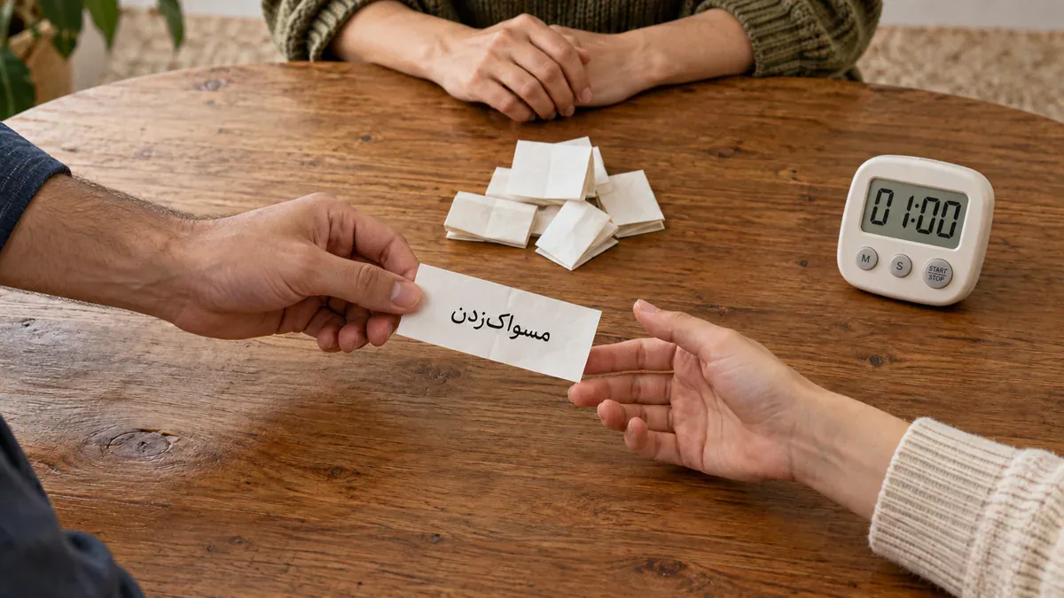 دستدادن برگه مسواکزدن به اجراکننده کنار زمانسنج یکدقیقهای