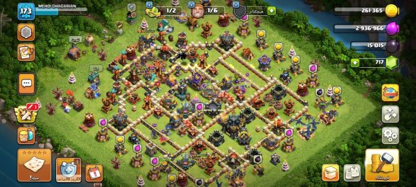 خرید اکانت مکس کلش آف کلنز تاون هال 17 لول 173 کد 32309