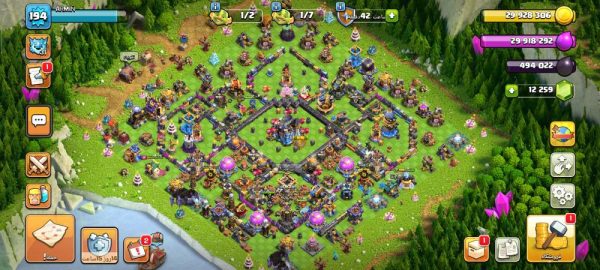 خرید اکانت مکس کلش آف کلنز تاون هال 18 لول 194 کد 96960