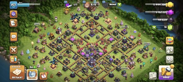 خرید اکانت مکس کلش آف کلنز تاون هال 15 لول 157 کد 07223