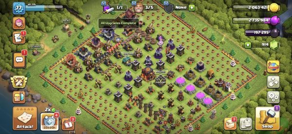 خرید اکانت مکس کلش آف کلنز تاون هال 10 لول 77 کد 80634