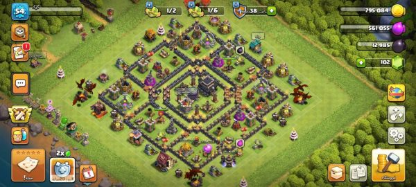 خرید اکانت مکس کلش آف کلنز تاون هال 9 لول 54 کد 05464