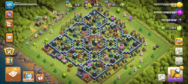 خرید اکانت مکس کلش آف کلنز تاون هال 14 لول 145 کد 12195