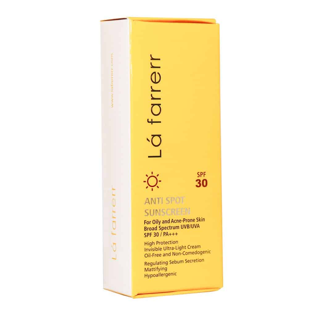 کرم ضد آفتاب و ضد لک SPF30 لافارر مخصوص پوست چرب و مستعد آکنه (بیرنگ - ۴۰ میلیلیتر)