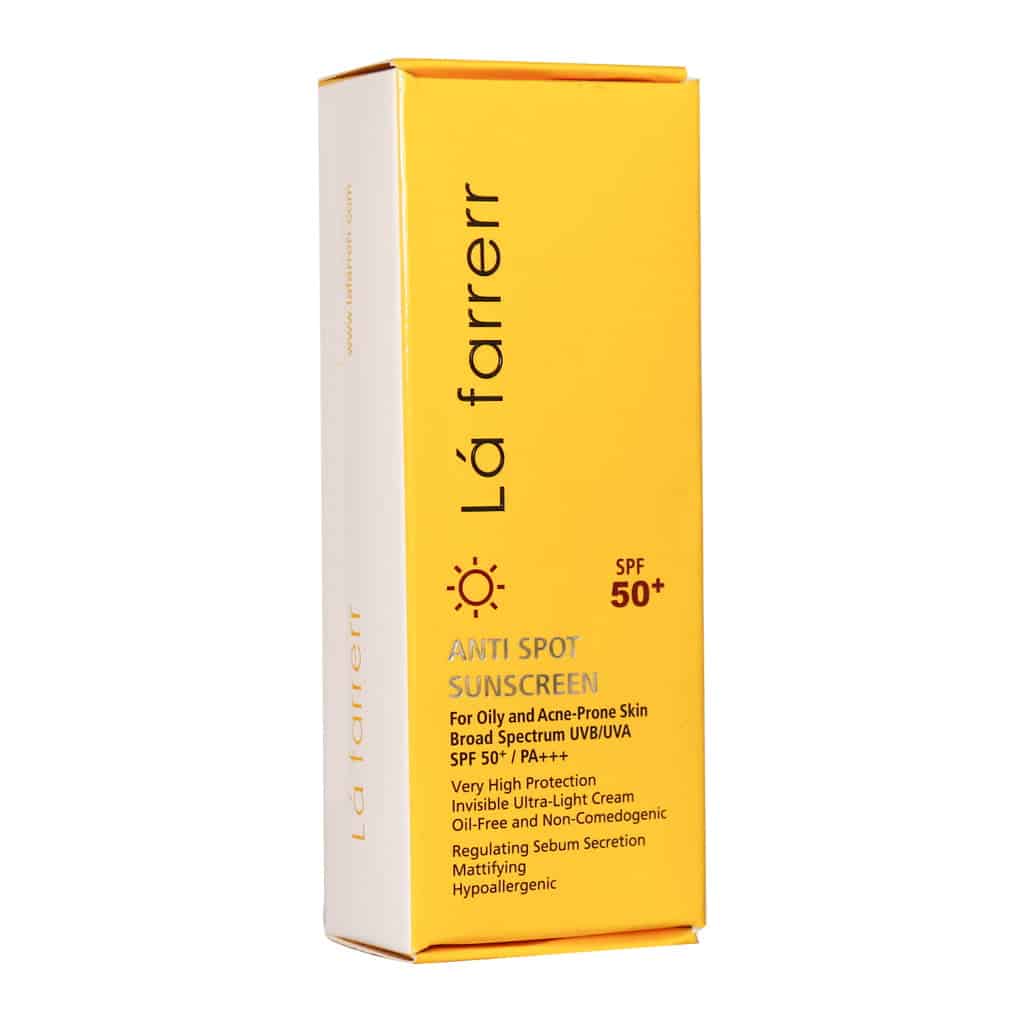 کرم ضد آفتاب و ضد لک SPF50 لافارر مخصوص پوست چرب و مستعد آکنه (بیرنگ - ۴۰ میلیلیتر)