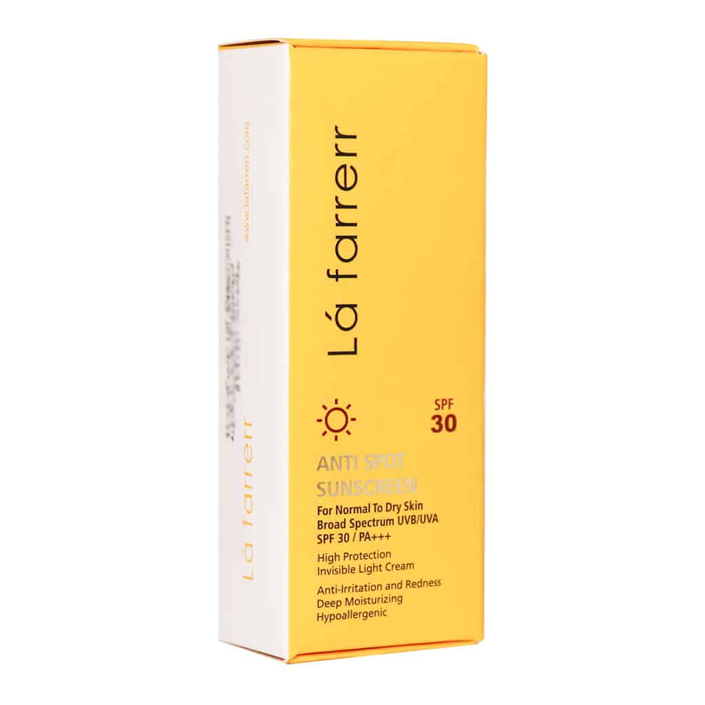 کرم ضد آفتاب و ضد لک SPF30 لافارر مخصوص پوست خشک و معمولی (بیرنگ - ۴۰ میلیلیتر)
